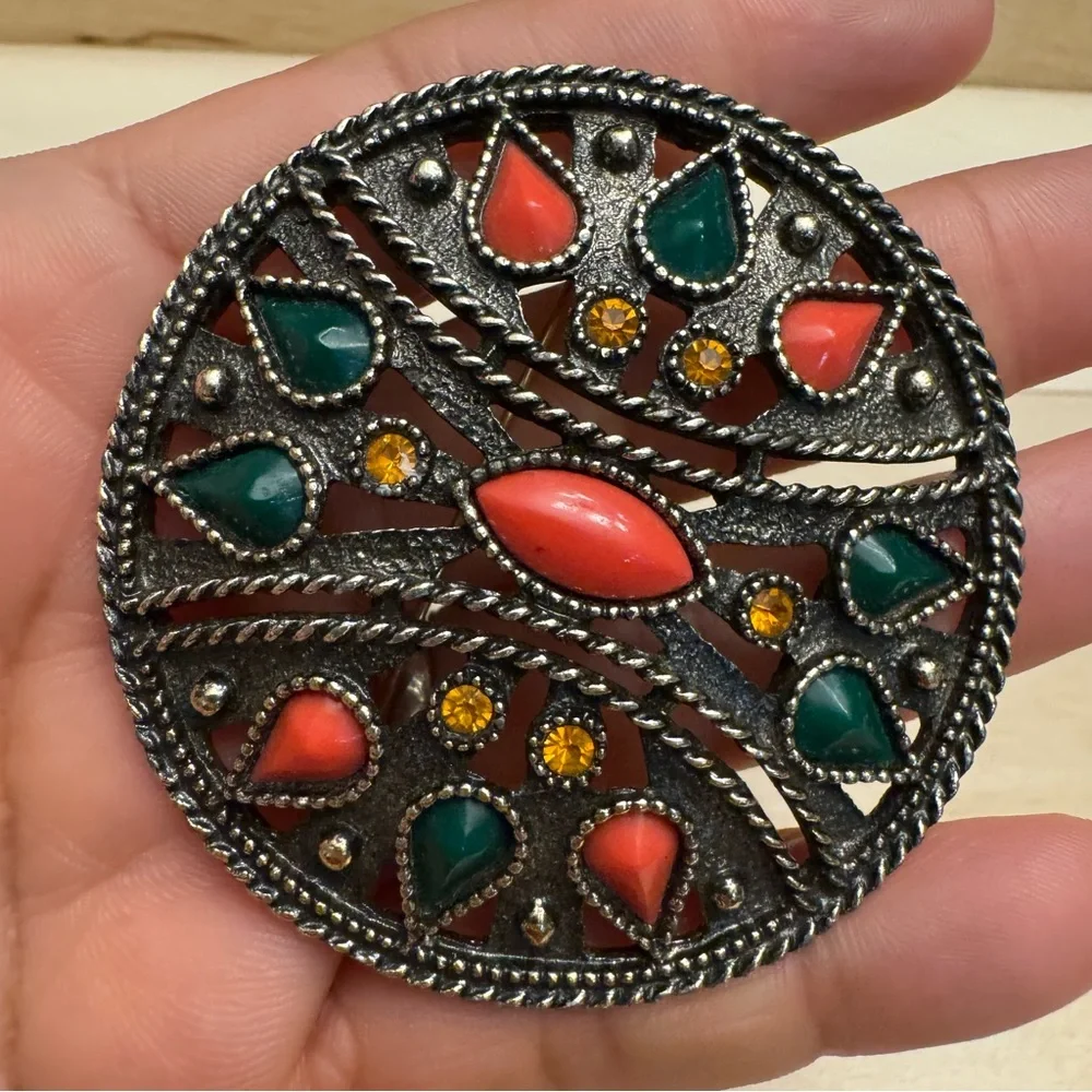 Emmons Brooch Large Rhinestone Multicolored Brooch Pendant Vintage - Picture 3 of 7